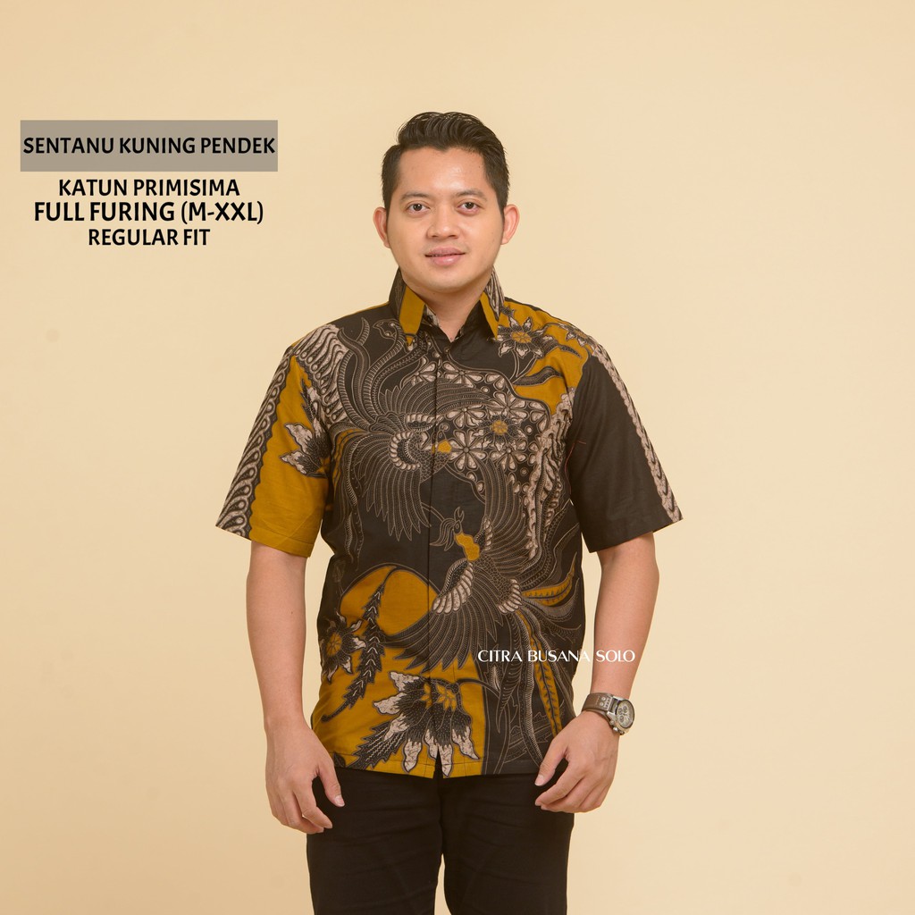 SENTANU KUNING Kemeja Batik Pria Lengan Pendek Full Furing Katun Primisima