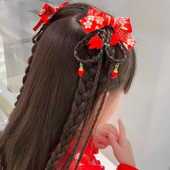 [ORGM] Jepit Rambut Anak Jepit Imlek Pita Merah dengan lonceng dan Wig rambut palsu