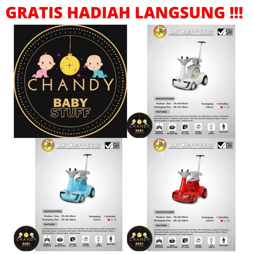 MAINAN MOBIL AKI RODA EMPAT DORONG ANAK DENGAN REMOTE CONTROL - GRATIS HADIAH LANGSUNG