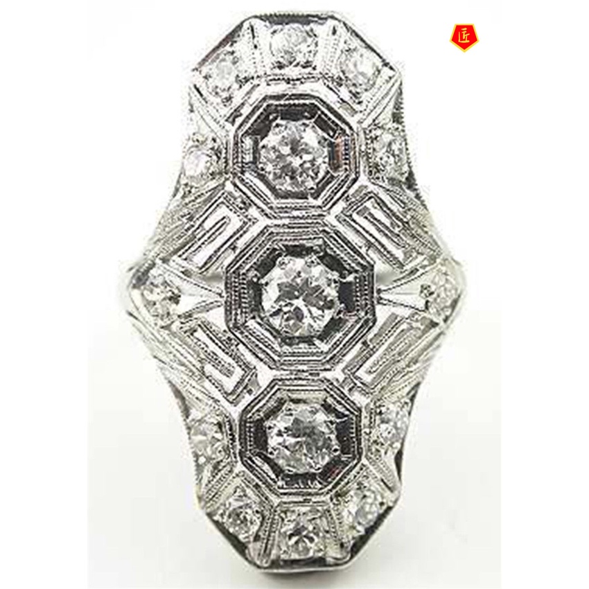 [Ready Stock]Exaggerated Inlaid Topaz Zircon Ring Hollow Jeweled Punk