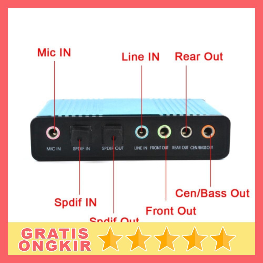 Grab Medan Soundcard HomeTheater Sound Card External 5.1 Suround USB untuk Laptop/PC Kebidumei