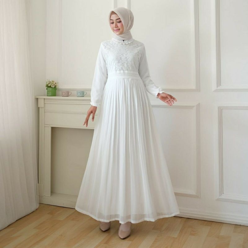 Baju Muslim Wanita - Busana Muslim / Baju Gamis Putih / Gamis Wanita / Gamis Putih / Gamis Brukat