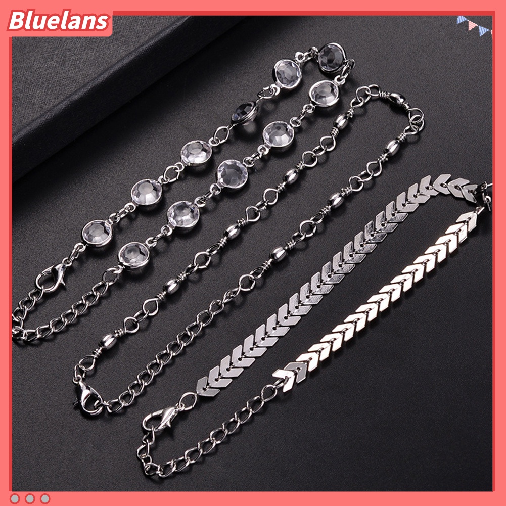 Bluelans 3Pcs Bohemian Women Rhinestone Fishbone Chain Anklet Foot Bracelet Jewelry