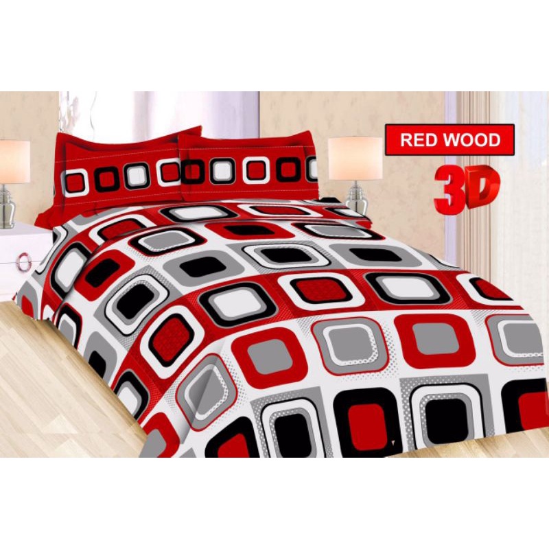 Bedcover set sprei 180x200 motif red wood merek bonita
