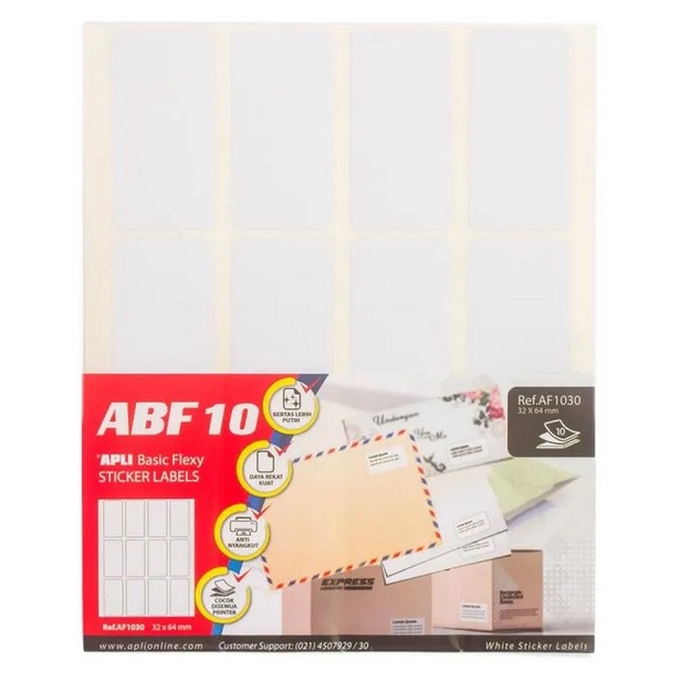 

APLI Stiker Label Basic Flexy (ABF) White 10 Sheets Size 32 x 64mm (120 units) Label Stiker | AF1030