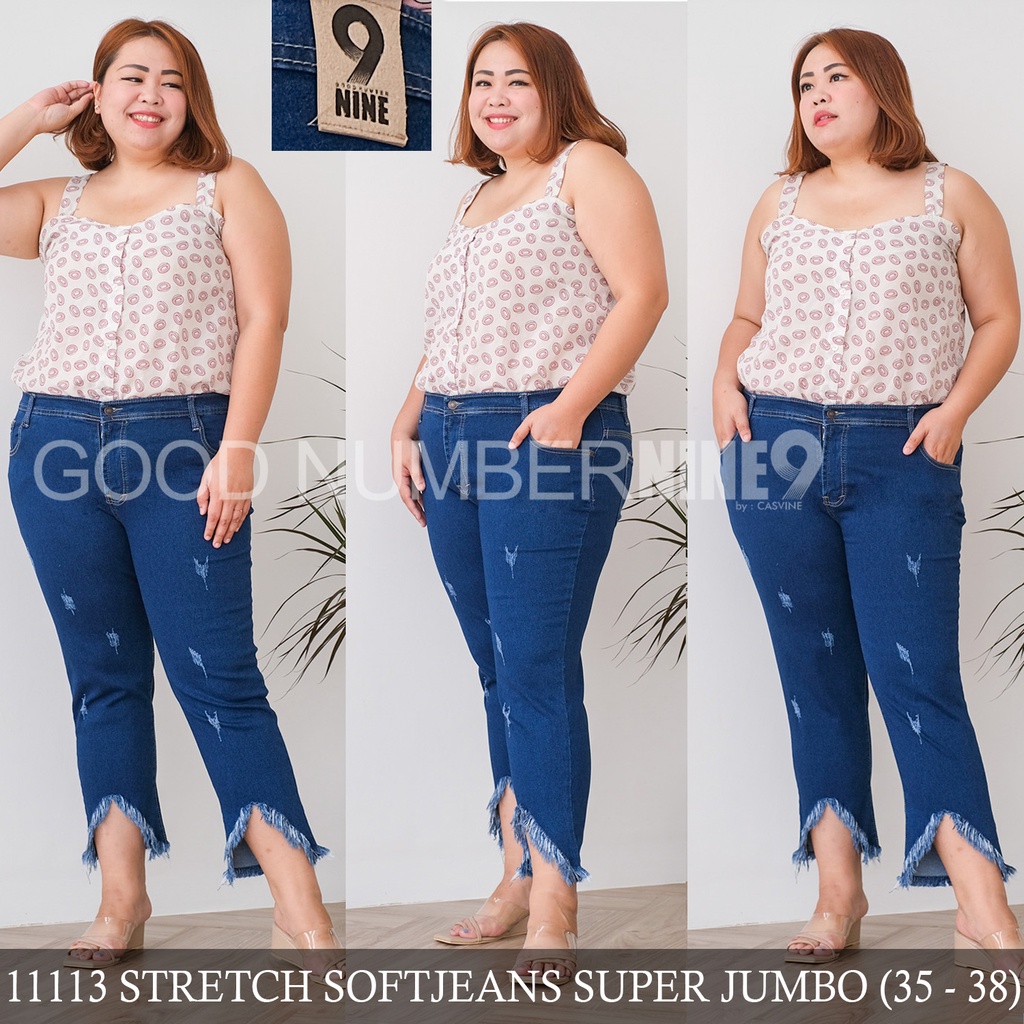 Celana 7/9 7per9 jeans ripped destroy sobek rumbai rumbay rumbai 11112 blue bigsize jumbo ADA 35-38