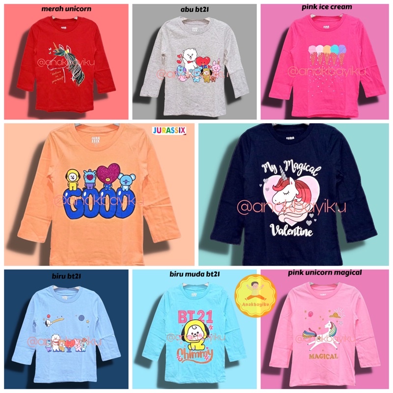 2-10 tahun baju kaos anak perempuan lengan panjang jurassix branded sisa export original
