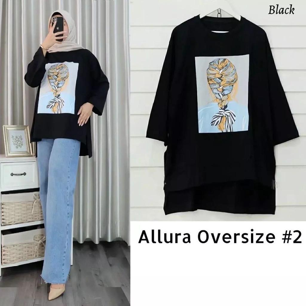 Allura Oversize / Atasan Wanita Muslim Kekinian Bahan Combed 24s Aplikasi Sablon / Fashion Muslimah Cewek LD 110