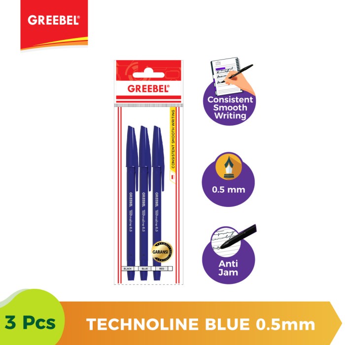 Ballpen Biru Pulpen Greebel Ballpoint Technoline0.5 Blue - 3pcs.