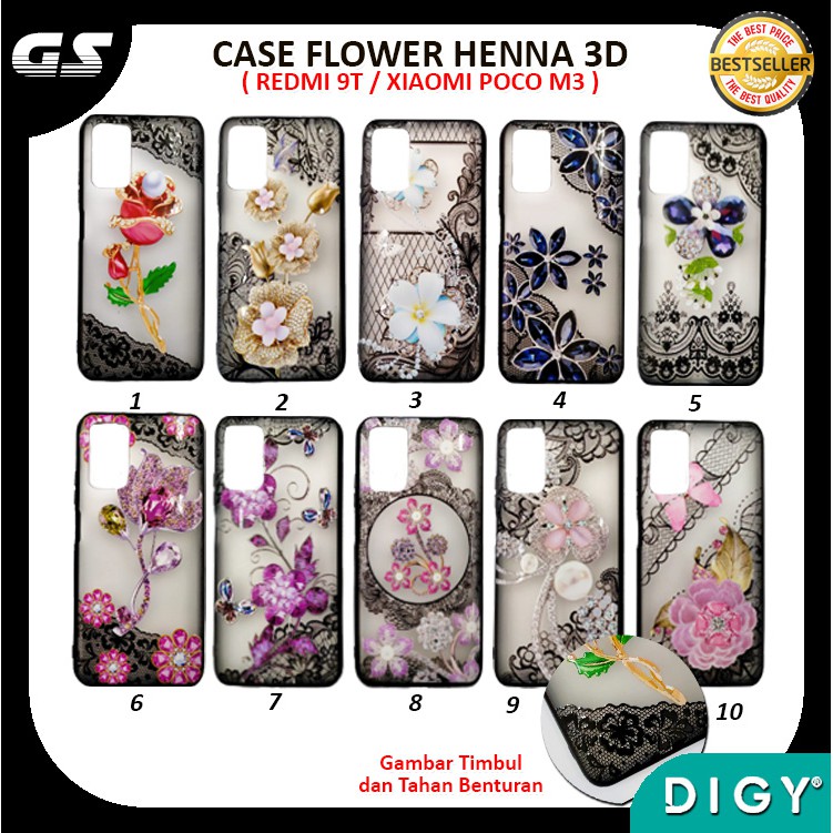 Casing Henna Pelindung REDMI 9 9A 7 / Y3 Case Case Flower Henna 3D