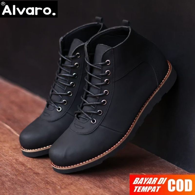 BARA BLACK | ALVARO x MRJ | Sepatu boots pria model brodo sepatu kerja sepatu kantor Leather Kulit B