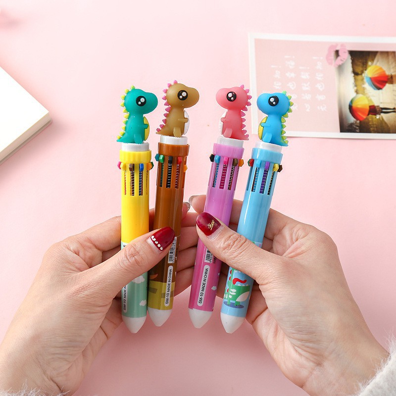 10 in 1 Pen Ballpoint Desain Kepala Unicorn Lucu, Beraneka Macam Warna