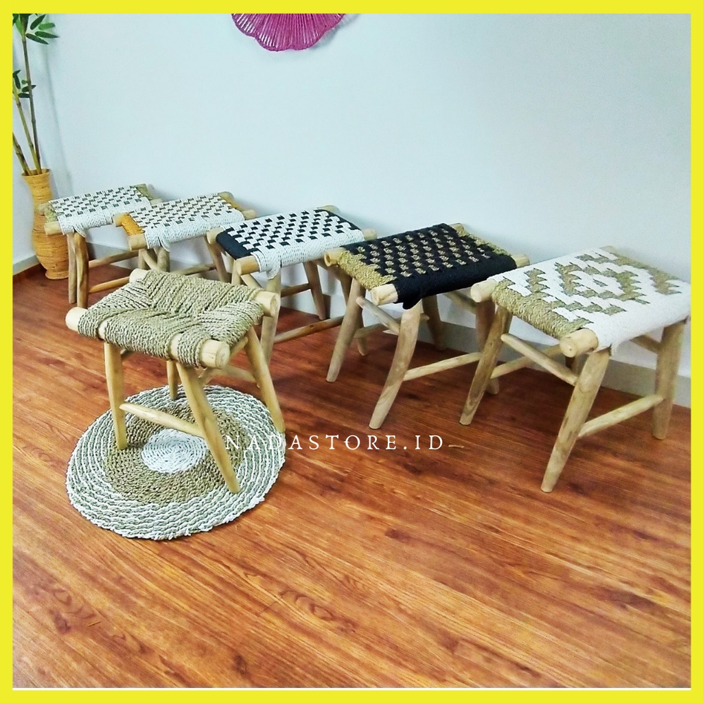 Recta Stool Seagrass / kursi / bangku Kotak Anyaman Enceng gondok / Stool Seagrass Rectangle Esthetic