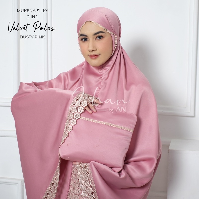 Mukena Dewasa Velvet 2in1 Mukena Polos Resleting