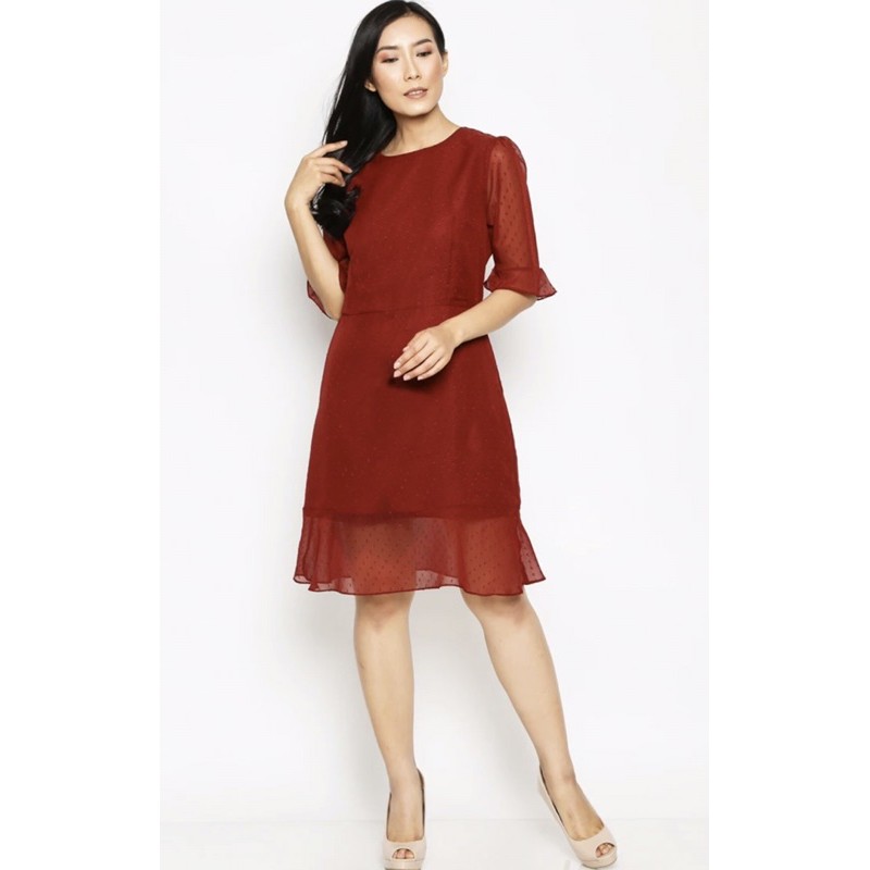 DRESS WANITA MERAH VALINO ORIGINAL BRANDED MURAH