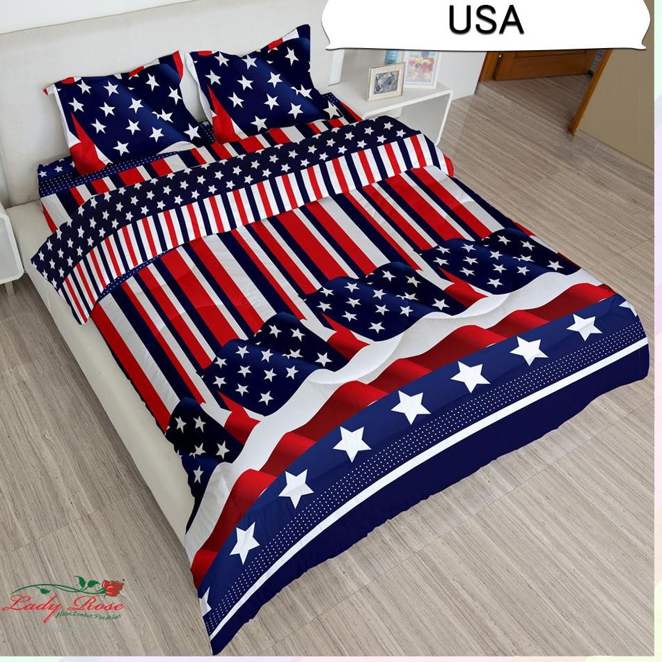 [KODE BARANG 33H] Bedcover + Sprei rumbai 180x200 / 160x200 Lady Rose motif USA  - LadyRose 180 King