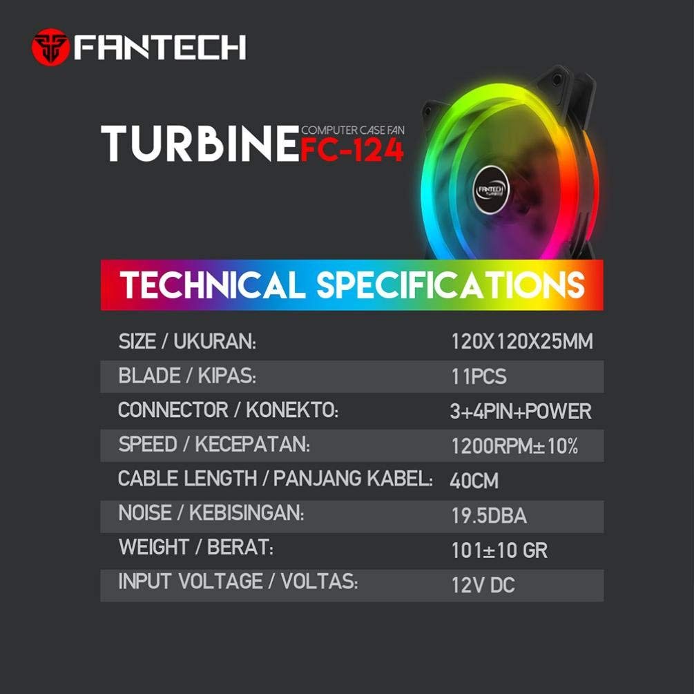 FAN FANTECH FC 124 TURBINE RGB RING DUAL SIDE 12CM