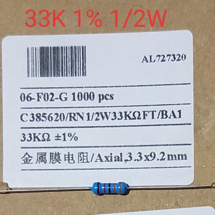 Resistor 33K 1% 1/2W MF Taiwan
