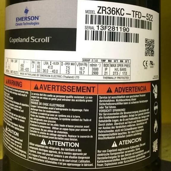 Kompresor Ac Copeland Scroll 3Pk ,Original ,R22,Zr36Kc-Tfd-522 ,Murah