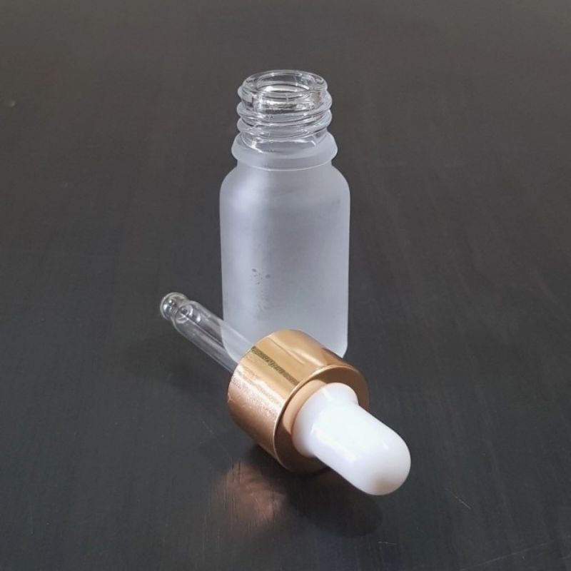 botol kaca pipet 10ml bening frosted doff - ring almunium gold