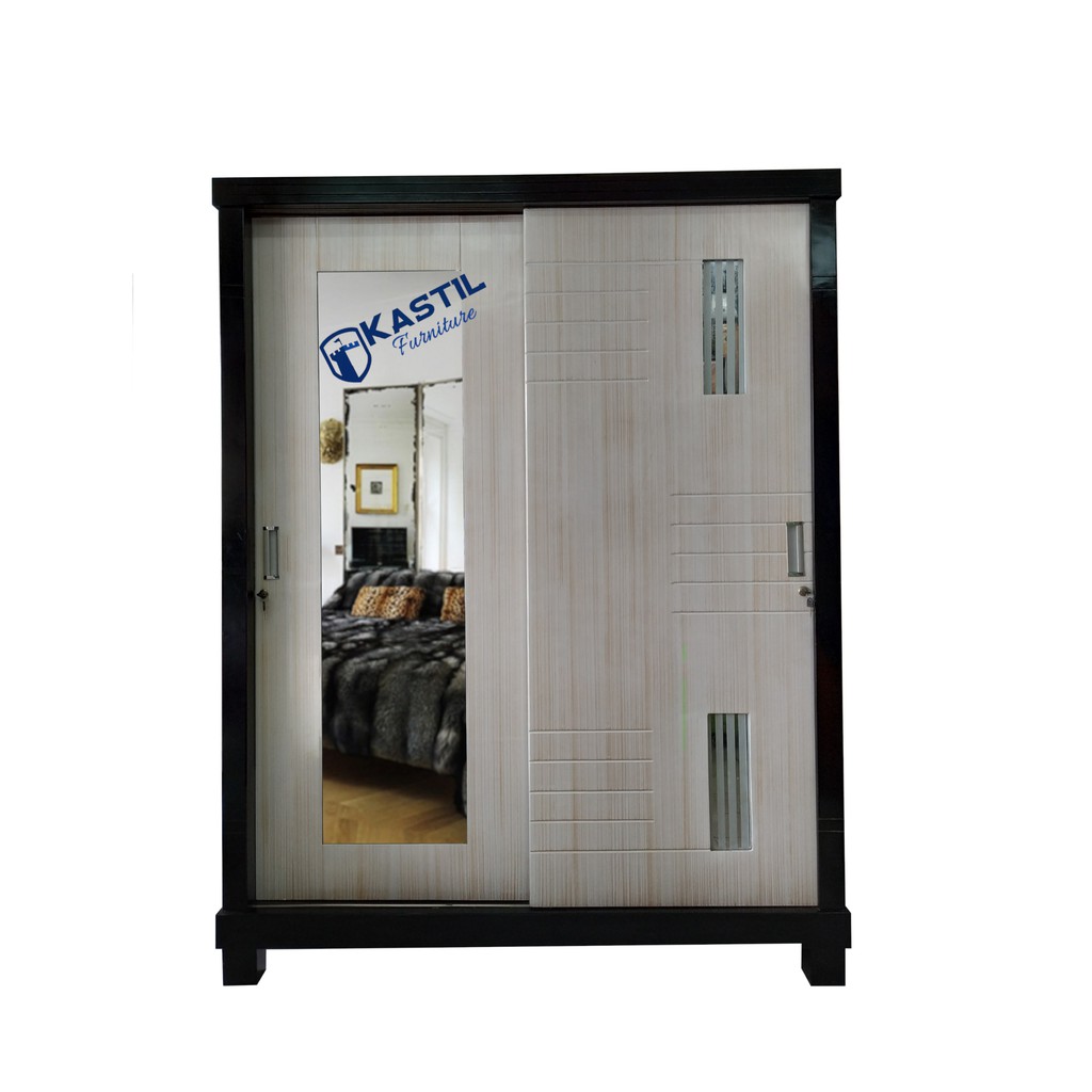 Lemari pakaian kayu 2 pintu jumbo pintu sliding Akadia