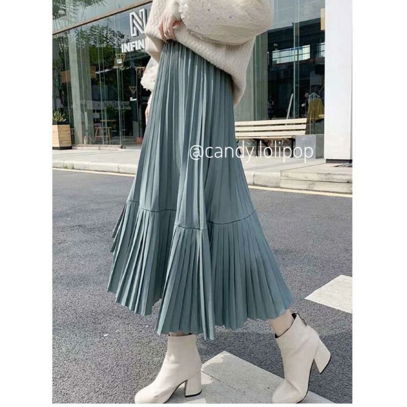 rok plisket bahan suede merk london girl premium