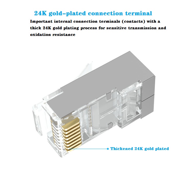 Konektor LAN Connector RJ45 Cat6e SIlver Metal Modular Plug Ethernet