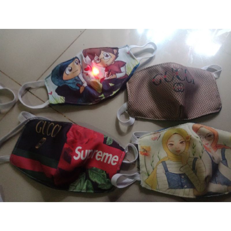 masket anak LED masker 2 lapis print gambar lucu