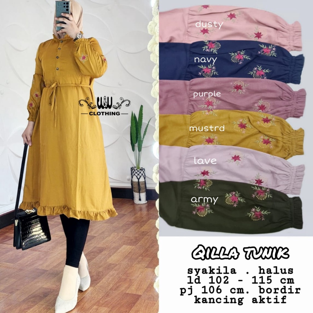 QILLA TUNIK BY WW | TUNIK SYAKILA HALUS | TUNIK FASHION | TUNIK BORDIR BUNGA