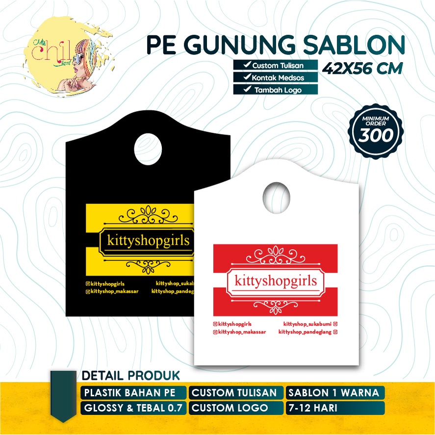 42x56cm Sablon Plastik Custom PE Gunung / Packaging Olshop Glossy 07 micro Kresek PE / Plastik Olsho