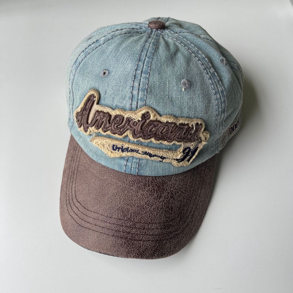 Topi baseball Bahan denim washed Gaya Jepang