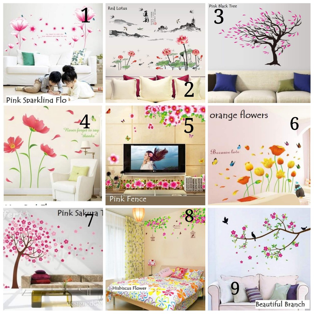 Wallsticker 60x90 Motif Bunga Dan Pohon Sakura Tulip