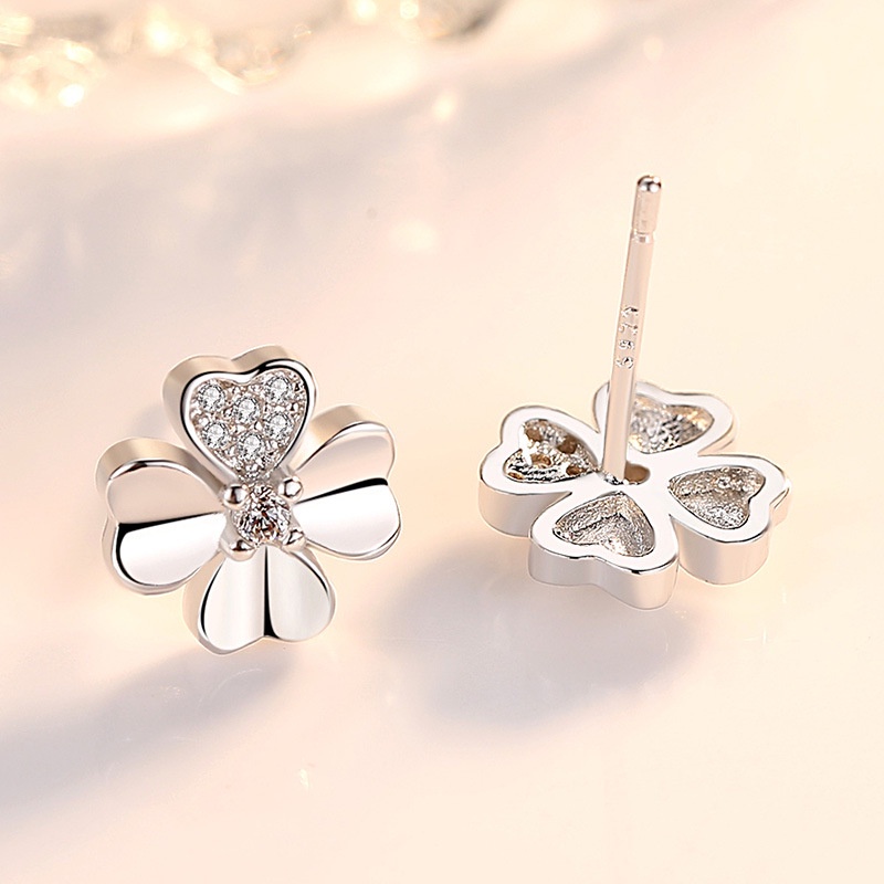 925 Perak Anting Anting Wanita Perhiasan Fashion rumput empat sisi/Subang Telinga anting perempuan