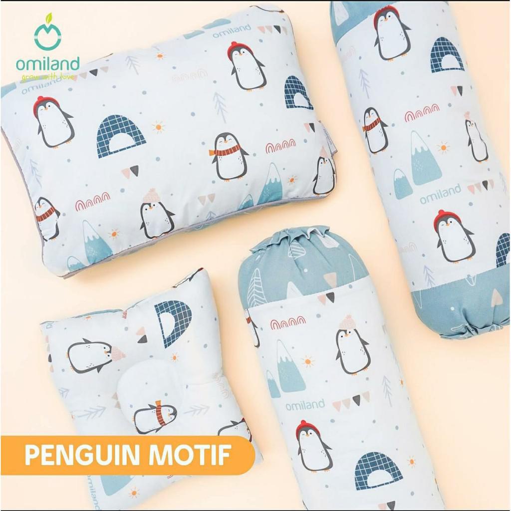 Omiland Bantal Guling Bayi Set Peang Penguin Bear Train Series