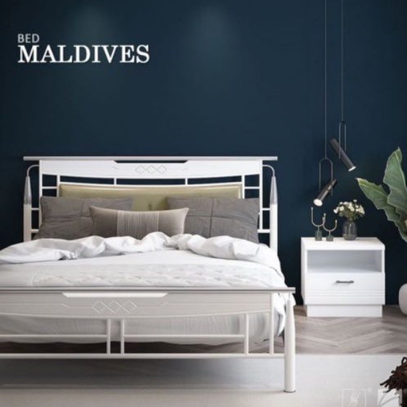 bed maldives / bed maldives siantano / ranjang besi siantano / bed set minimalis / ranjang besi puti