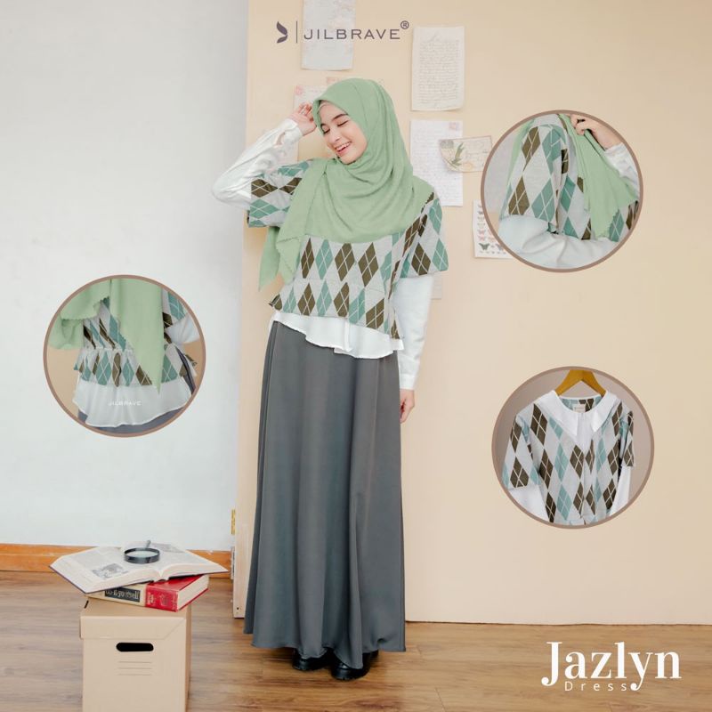 JILBRAVE Jazlyn Dress Dengan  Vest Knit Motif Argyle Ala Korea