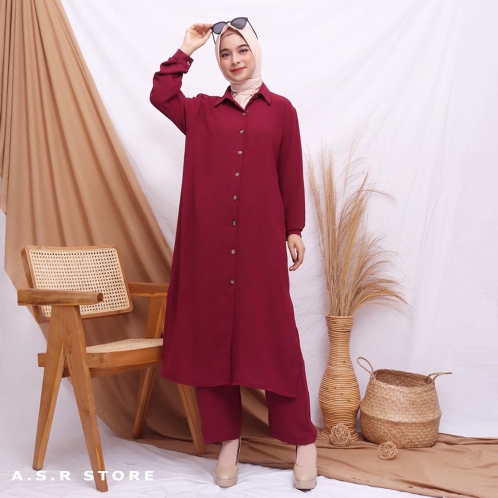 CALISTA ONE SET MAT ITY MANGO CREPE PREMIUM SETELAN LONG TUNIK SUDAH TERMASUK CELANA SETCEL MUSLIM MODERN BAGUS CANTIK BISA BUSUI SIZE KUMPLIT S M L XL XXL UKURAN LENGKAP NORMAL REGULER BESAR GEDE JUMBO OVERSIZE BARU BERKUALITAS RAPIH A.S.R STORE FASHION