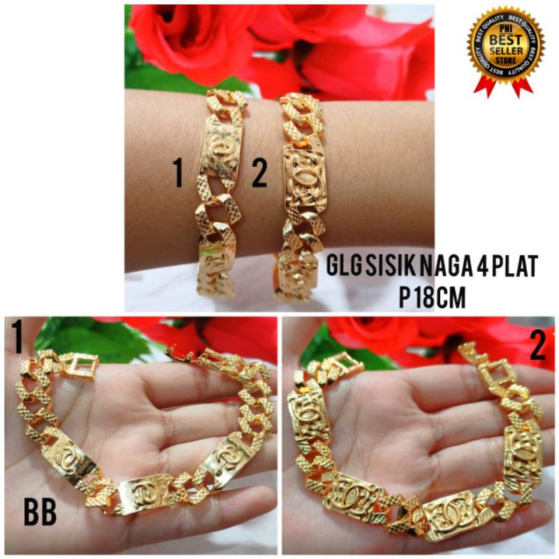 Gelang tangan pria wanita sisik naga Plat lapis emas