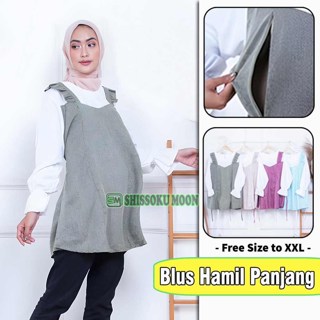 Baju Atasan Hamil Menyusui Lengan Panjang Model Kekinian Bahan Katun Linen - Angel