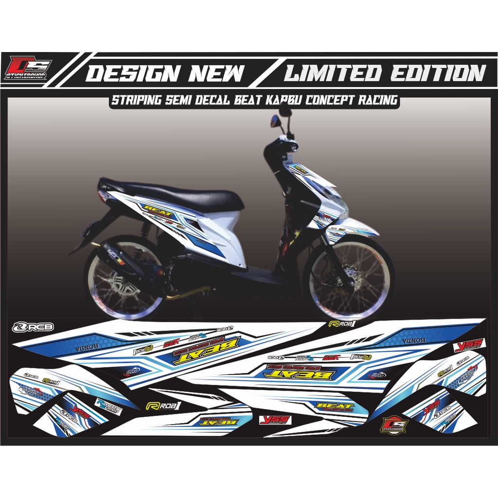 STRIPING VARIASI BEAT KARBU WARNA PUTIH LIS BIRU