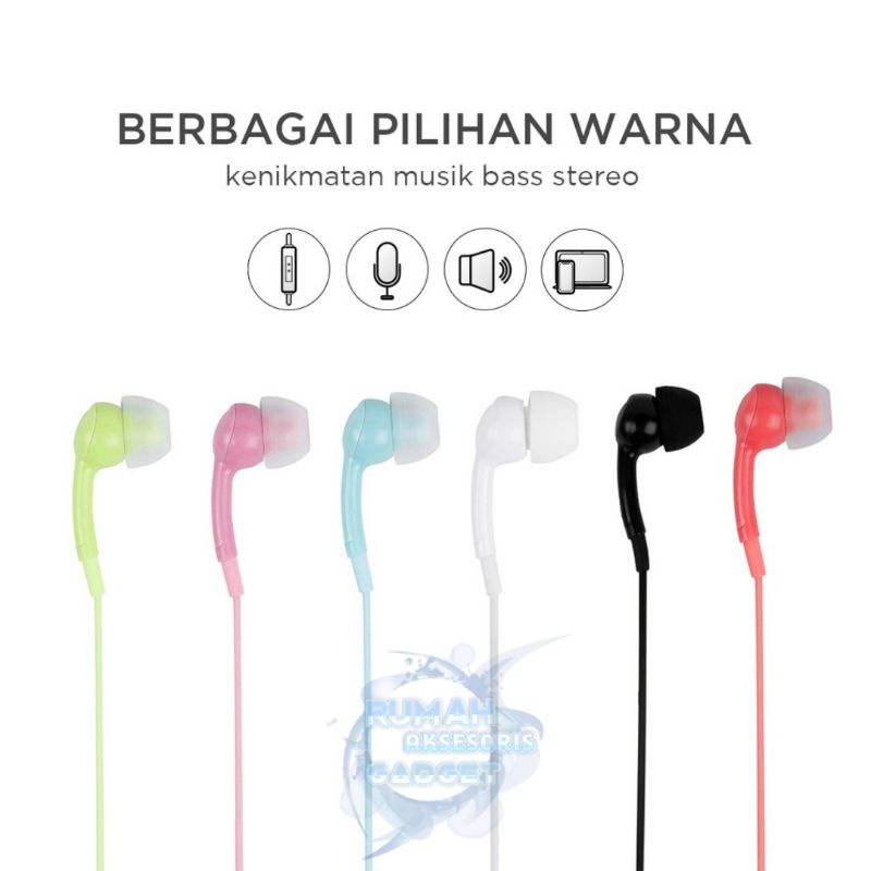 MINISO Hansfree HF ORIGINAL 100% Fruit series peach pink kiwi hijau green strawberry merah red earphone Wired in ear Headset