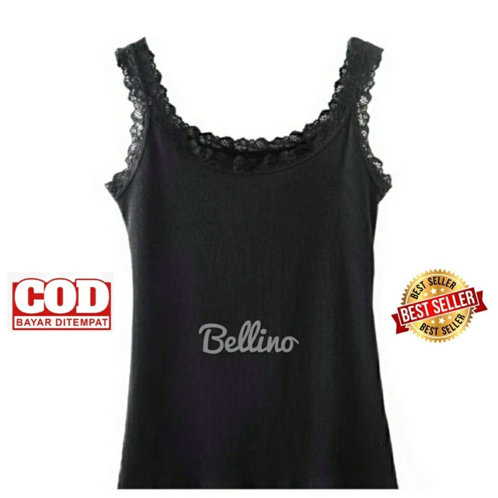 Camisol Renda Jumbo Viorano Tank Top Singlet Camisole Wanita Tanktop Big Size Super Soft Kaos Ft XXL-Hitam