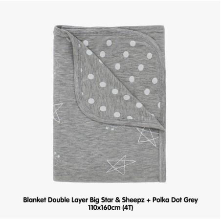 Baabaasheepz Double Layer Blanket 4Y Grey Blanket Big Star + Polkadot