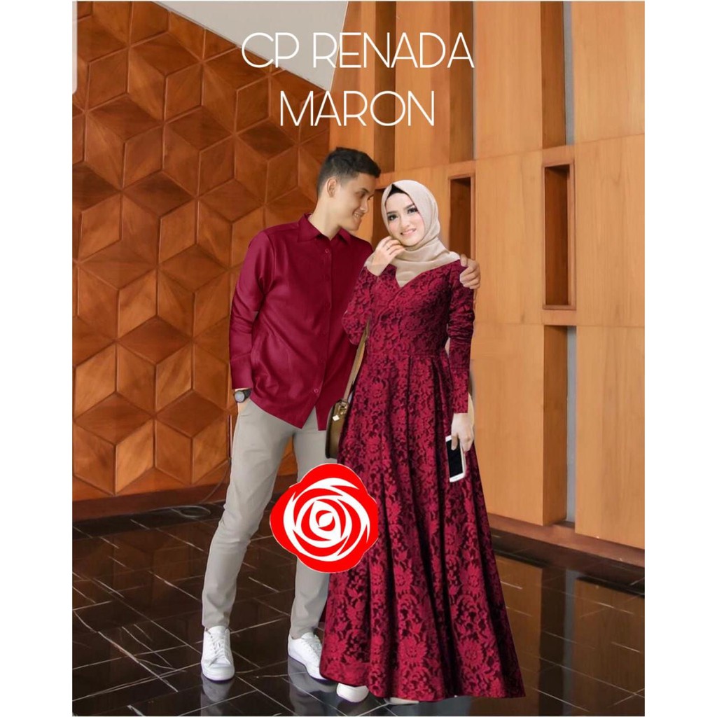 Couple Baju Muslim Brukat Pasangan Pria Wanita Renada - Couple M L XL