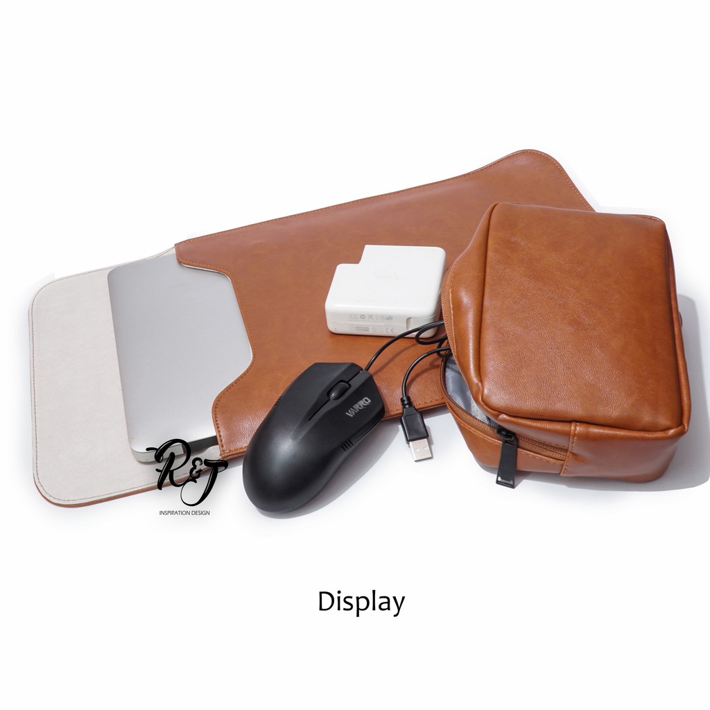 Tas Laptop 13 inch Leather include pouch Macbook Waterproof - Brown