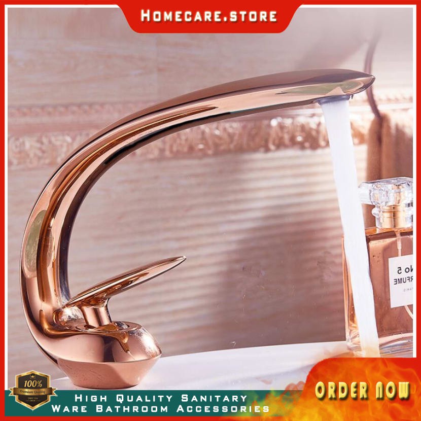 Jual Rose Gold Basin Faucet Modern Bathroom Sink Mixer Tap Brass Wash