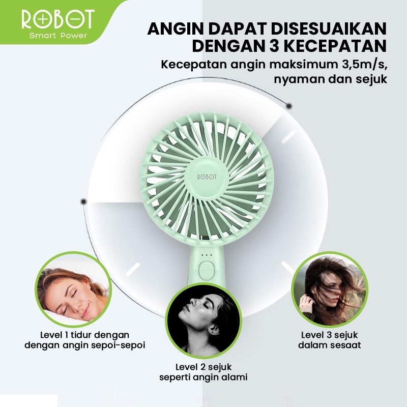 ROBOT RT-BFS1 2000mAh Handled Portable &amp; Rechargeable USB Mini Fan - Garansi Resmi 1 Tahun