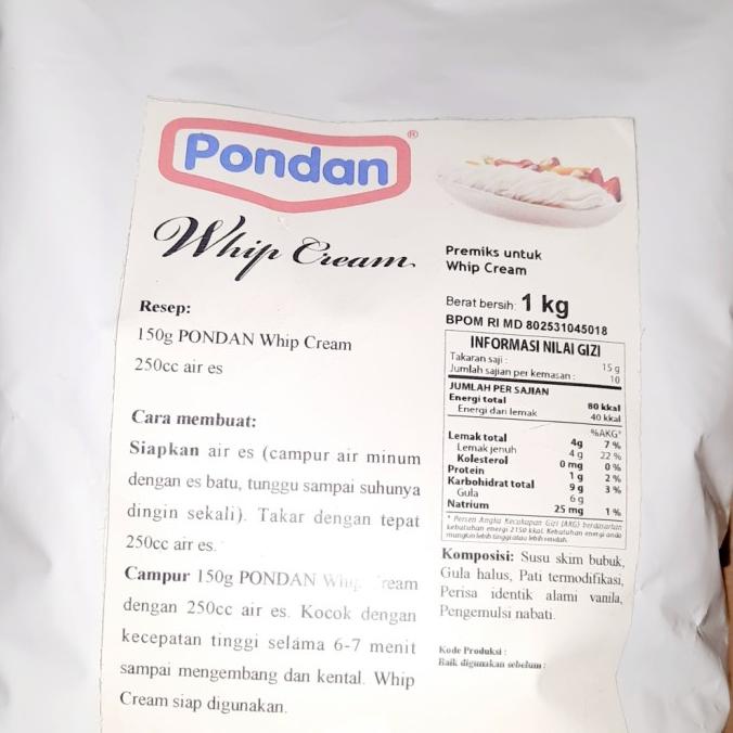 

BAYAR COD Pondan Whip Cream Kemasan 1 Kg