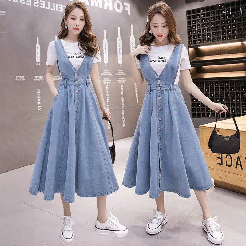 KARAKOREA 6216 Yoojung Overall Denim Skirt/Rok Denim kerja