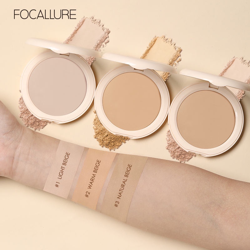 FOCALLURE Poreless Bedak Padat Dry And Wet Dual-use Matte Compact Powder Waterproof Fine Power